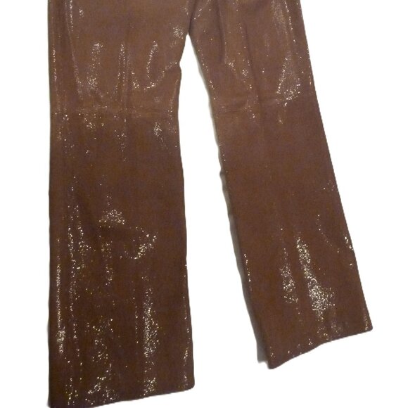 St. John 10 Leather Pant Silk Lining Trousers Snake Metallic Shiny Cognac Runway - Picture 4 of 15